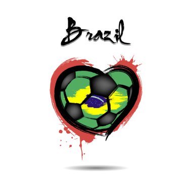 Soyut futbol topu olarak Brezilya bayrağı renklerde boyanmış bir kalp şeklinde. Vektör çizim