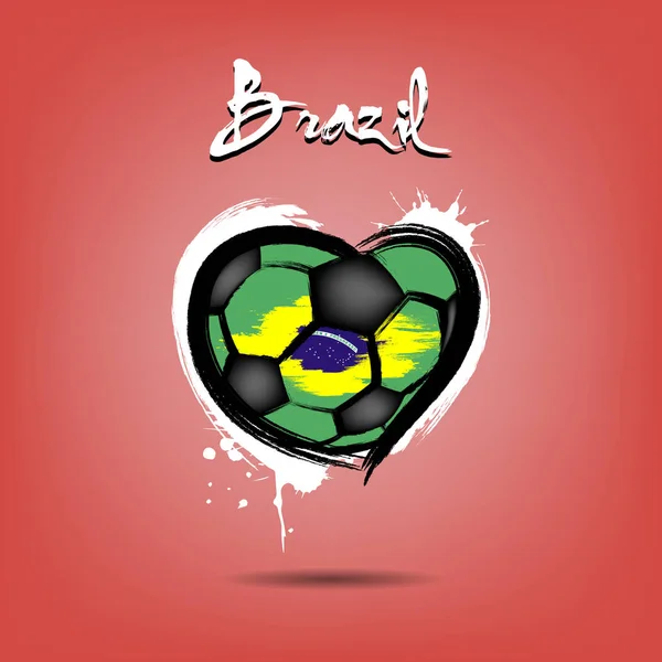 ブラジルの国旗の色に描かれているハート形の抽象的なサッカー ボール ベクトル図 — ストックベクタ
