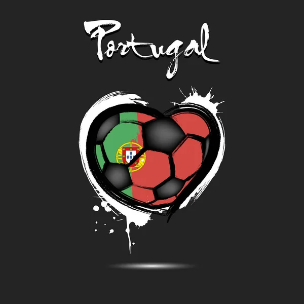 Abstraktní Fotbalový Míč Tvaru Srdce Malované Barvách Vlajky Portugalsko Vektorové — Stockový vektor