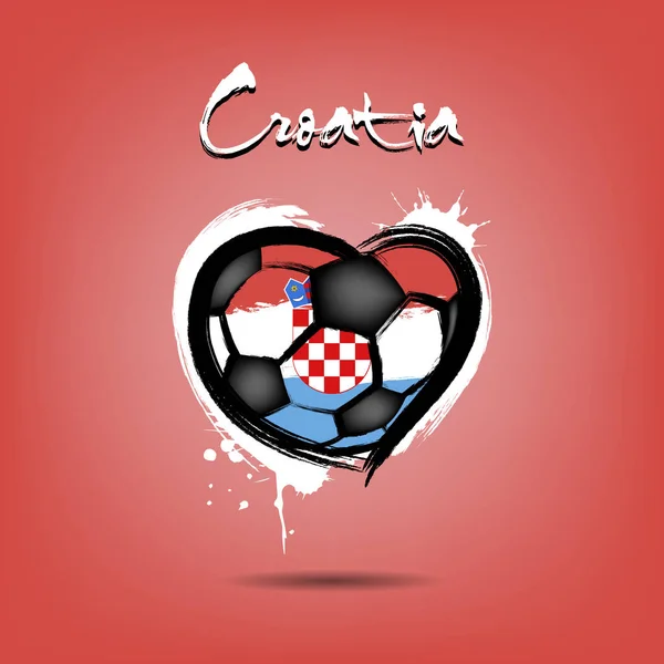 Hırvatistan Bayrağı Renklerde Boyanmış Bir Kalp Olarak Şeklinde Soyut Futbol — Stok Vektör