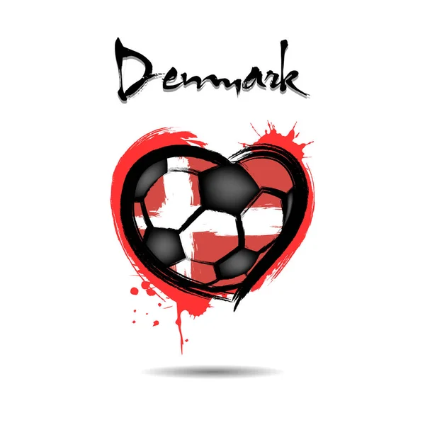 在丹麦国旗的颜色描绘的心脏的抽象足球形状 矢量插图 — 图库矢量图片