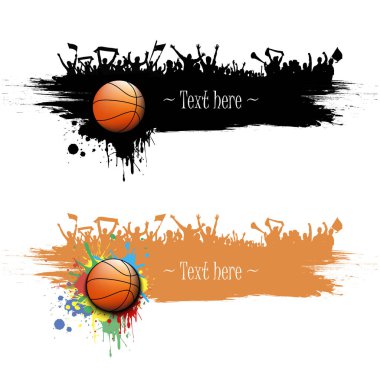 Grunge arka plan. Basketbol topu ve fanlar