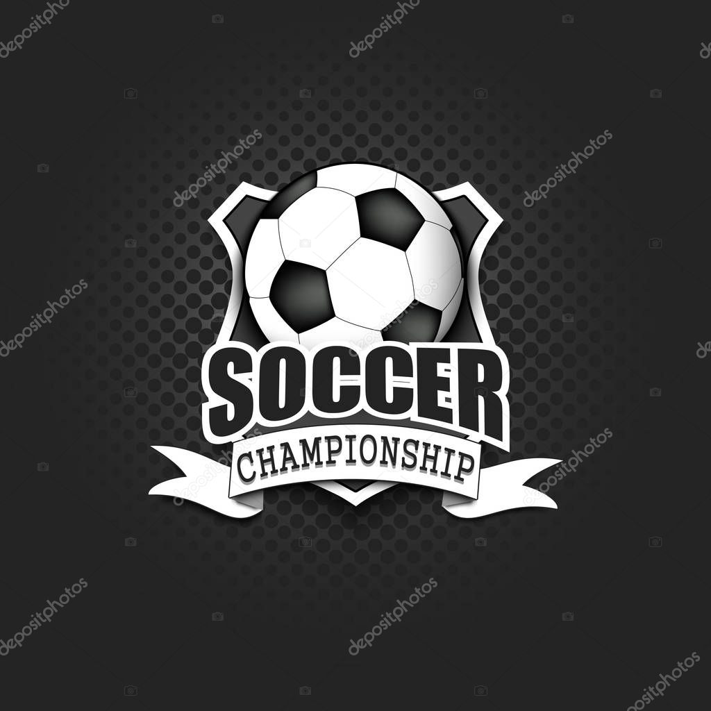 Soccer logo template design. Football logo. Black and White. Vintage Style. Isolated on black background. Vector illustration