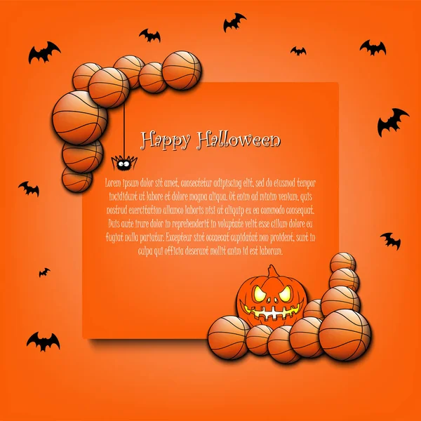 Cadre Halloween avec balles de basket — Image vectorielle