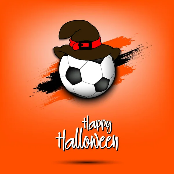 Voetbal met heks hoed en happy Halloween — Stockvector