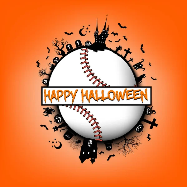 Feliz Halloween y pelota de béisbol — Vector de stock
