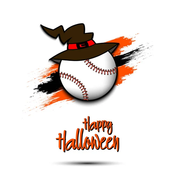 Baseball ball with witch hat and happy Hallowen