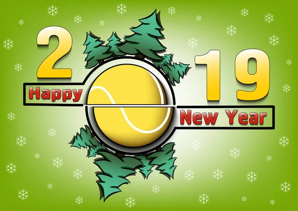 Feliz año nuevo 2019 y pelota de tenis — Archivo Imágenes Vectoriales