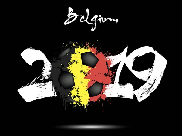 Nový rok 2019 a fotbalový míč jako vlajky Belgie — Stockový vektor