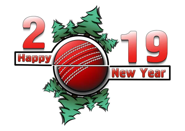 Feliz año nuevo 2019 y la pelota de cricket — Vector de stock