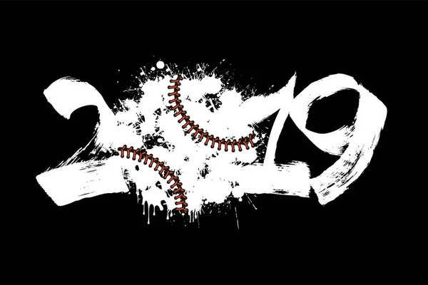 Número abstracto 2019 y bola de béisbol de las manchas — Archivo Imágenes Vectoriales