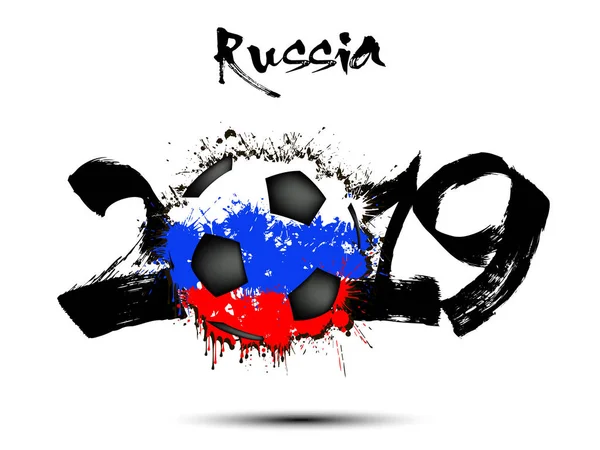 2019 Año Nuevo y una pelota de fútbol como bandera Rusia — Vector de stock
