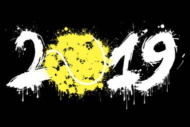 Soyut numarası 2019 ve lekeleri bir tenis topu