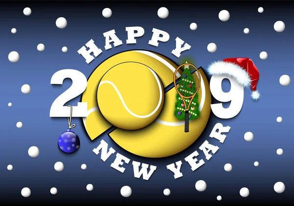 Feliz año nuevo 2019 y pelota de tenis — Archivo Imágenes Vectoriales