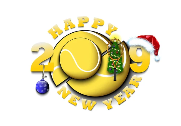 Feliz año nuevo 2019 y pelota de tenis — Archivo Imágenes Vectoriales