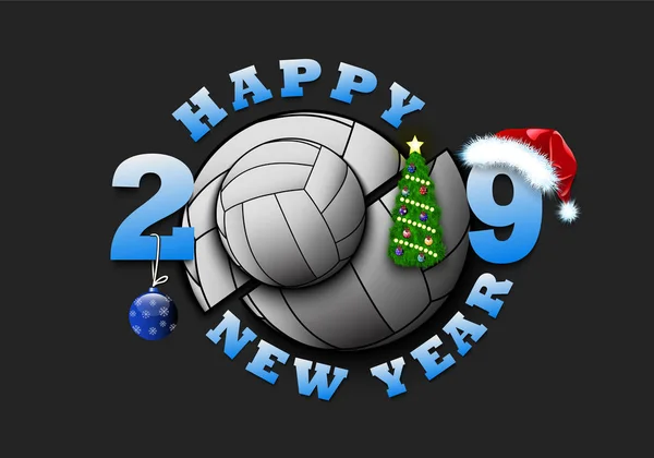 Feliz año nuevo 2019 y voleibol — Vector de stock