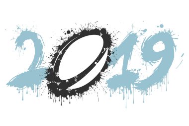 Soyut numarası 2019 ve lekeleri bir ragbi topu