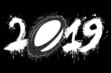 Soyut numarası 2019 ve lekeleri bir ragbi topu