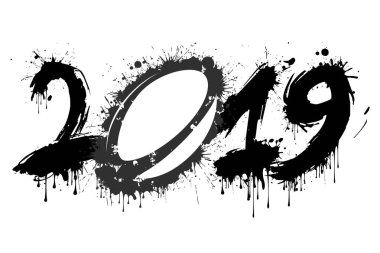 Soyut numarası 2019 ve lekeleri bir ragbi topu