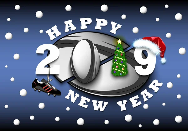 Feliz año nuevo 2019 y pelota de rugby — Archivo Imágenes Vectoriales