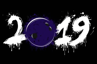 Soyut numarası 2019 ve lekeleri bir bowling topu