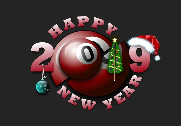 Feliz año nuevo 2019 y bola de billar — Vector de stock