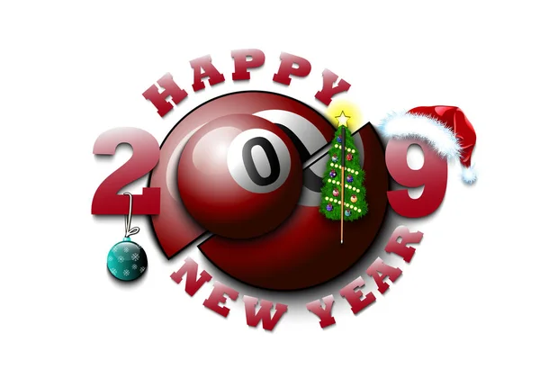 Feliz año nuevo 2019 y bola de billar — Vector de stock