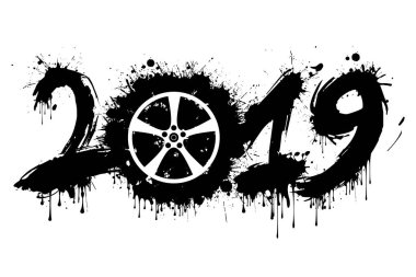 Soyut numarası 2019 ve lekeleri bir tekerlek otomatik
