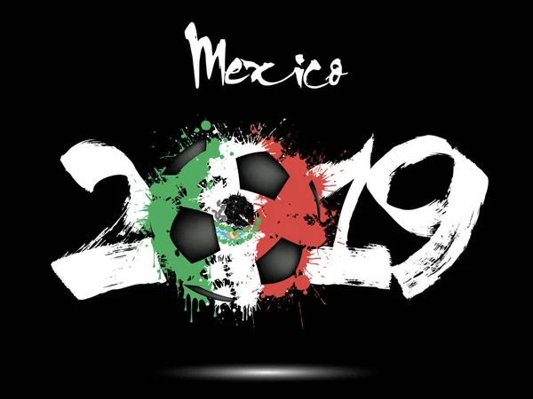 2019 Año Nuevo y una pelota de fútbol como bandera México — Vector de stock