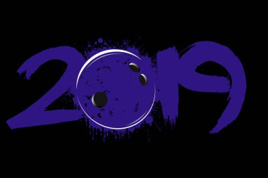 Soyut numarası 2019 ve lekeleri bir bowling topu