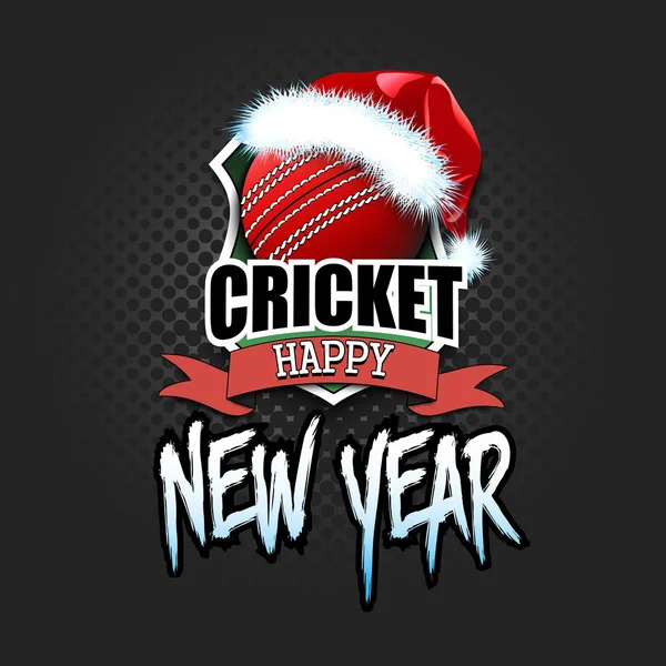 Pelota de cricket con sombrero de santa y feliz año nuevo — Vector de stock