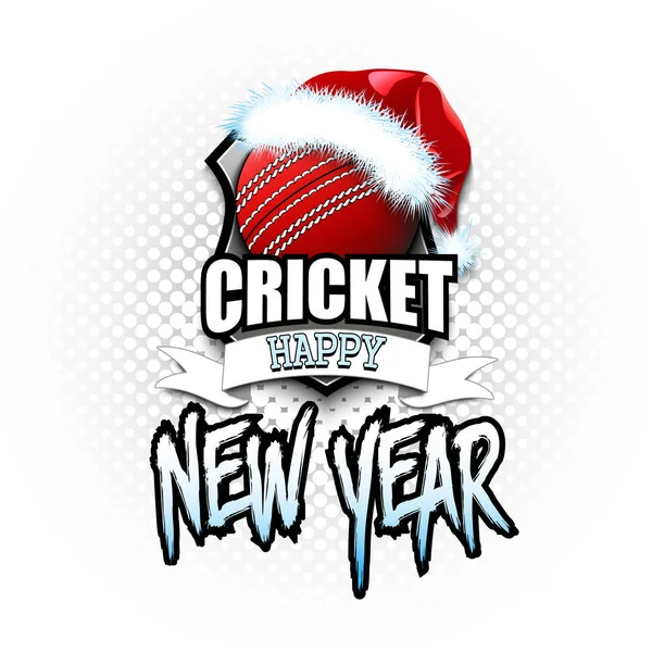 Pelota de cricket con sombrero de santa y feliz año nuevo — Vector de stock