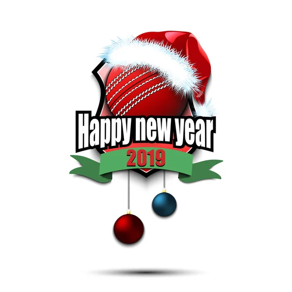 带着圣诞老人帽的板球和快乐的新年 — 图库矢量图片