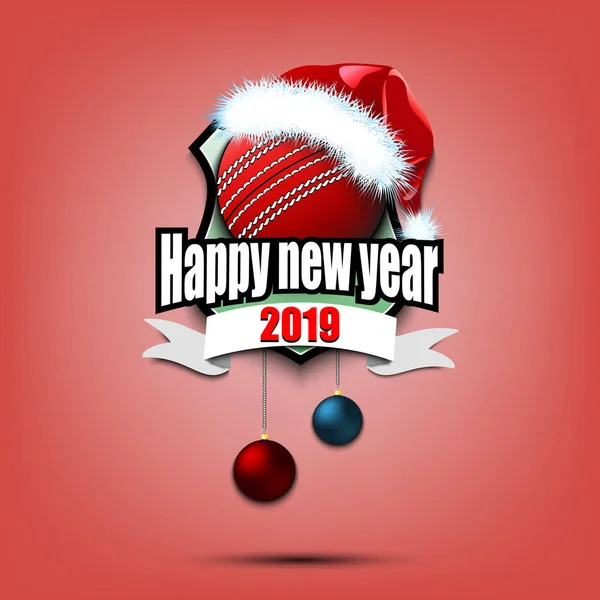 Pelota de cricket con sombrero de santa y feliz año nuevo — Vector de stock