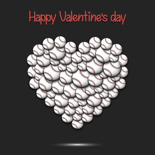 Sevgililer günün kutlu olsun. Beyzbol topları yürekten — Stok Vektör
