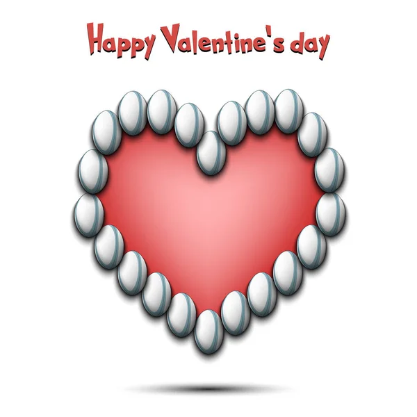 Feliz día de San Valentín. Corazón de las pelotas de rugby — Vector de stock