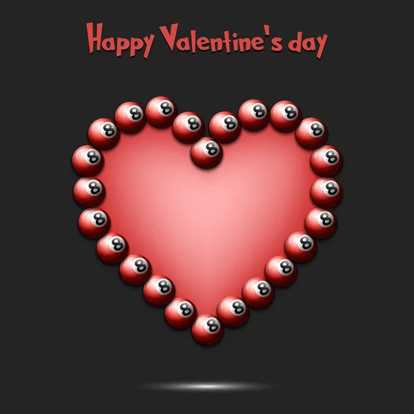 Boldog Valentin-napot. Szív, a biliárdgolyók — Stock Vector