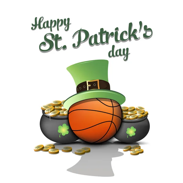 Happy St. Patricks day i koszykówka piłka — Wektor stockowy