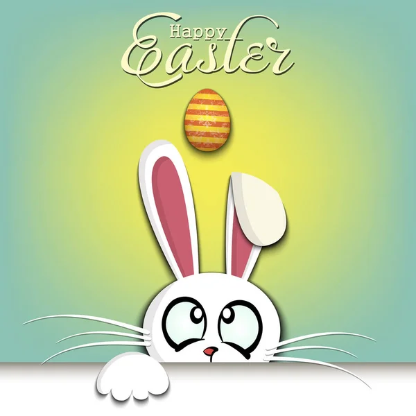 Feliz Pascua. Conejo de Pascua blanco y huevo — Vector de stock