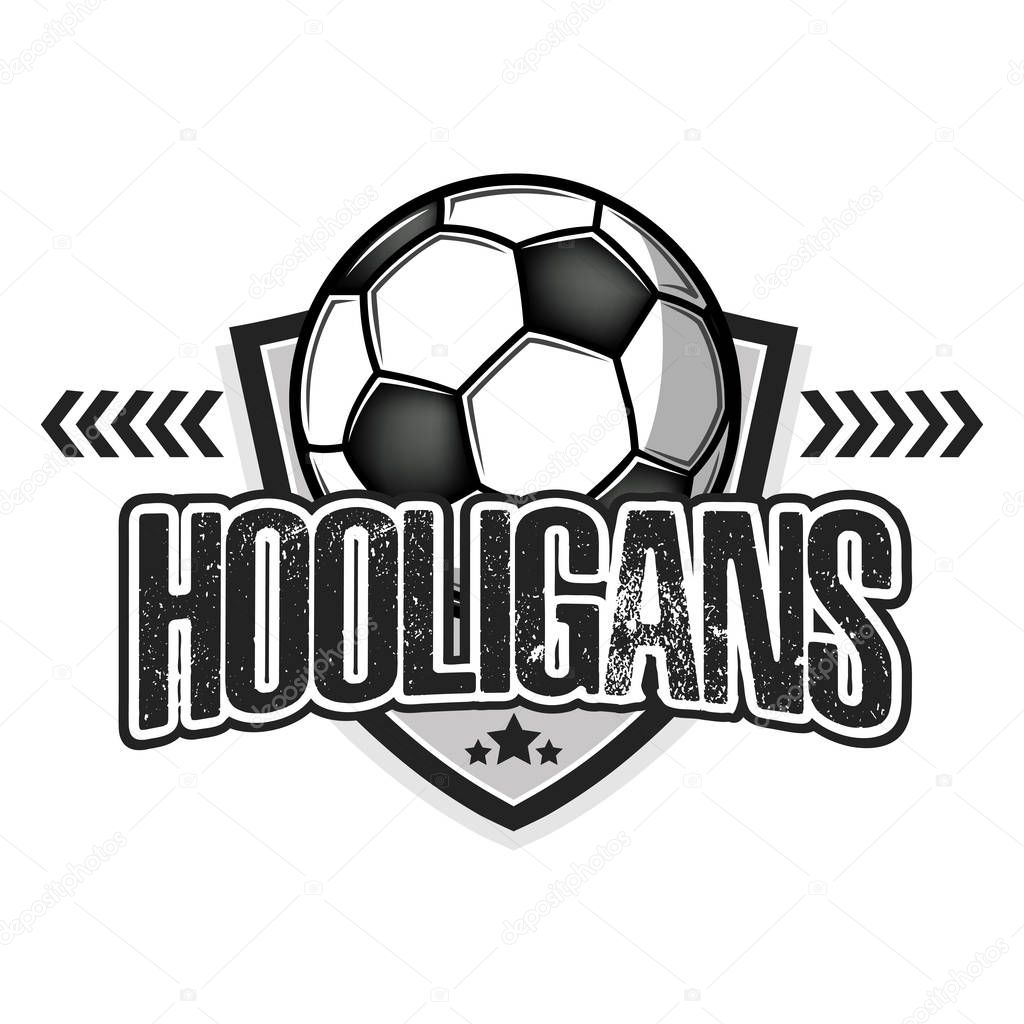 Football hooligans. Football logo design template. Soccer emblem pattern. Vintage style on isolated background. Print on t-shirt graphics. Vector illustration