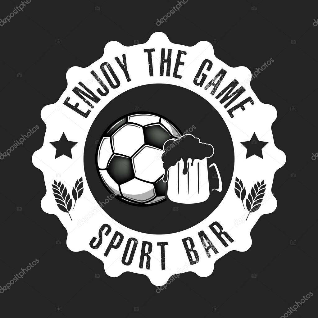 Soccer ball and beer symbol for football sport bar emblem template. Soccer ball and beer glass. Vintage style on isolated background. Vector illustration