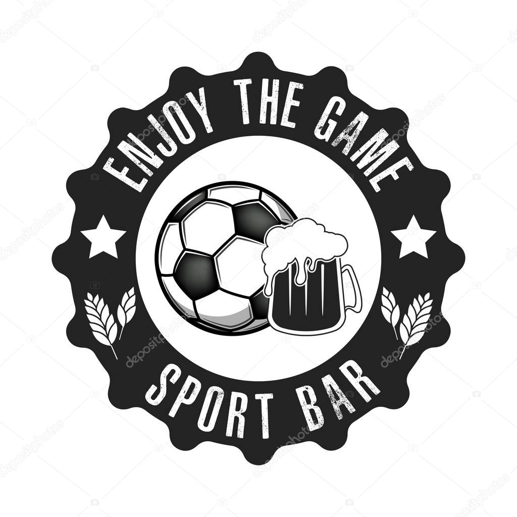 Soccer ball and beer symbol for football sport bar emblem template. Soccer ball and beer glass. Vintage style on isolated background. Vector illustration