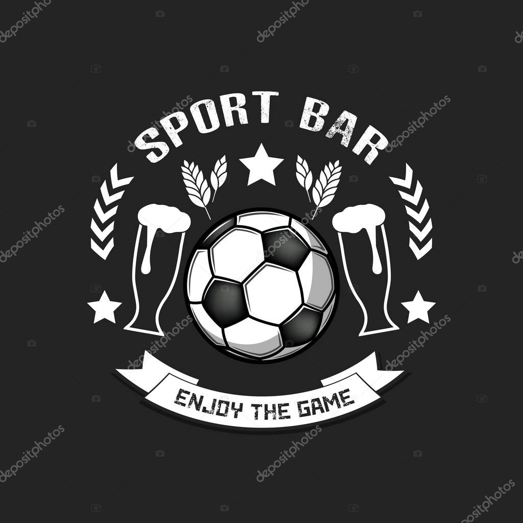Soccer ball and beer symbol for football sport bar emblem template. Soccer ball and beer glass. Vintage style on isolated background. Vector illustration