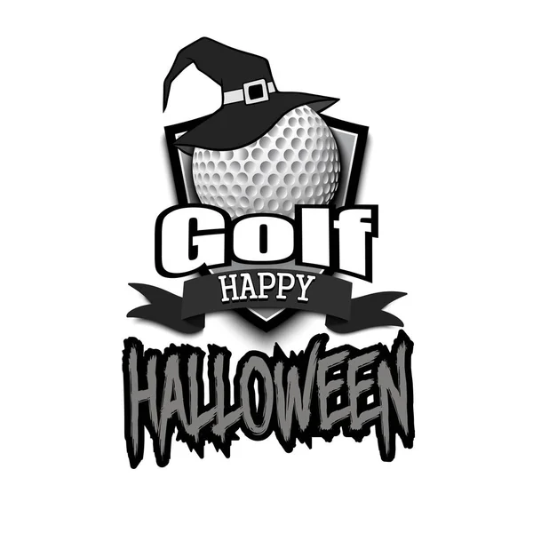 Piłeczki do golfa z kapelusz czarownicy i szczęśliwy Hallowen — Wektor stockowy