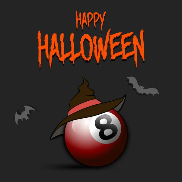 Billardkugel mit Hexenhut und fröhlichem Hallowen — Stockvektor