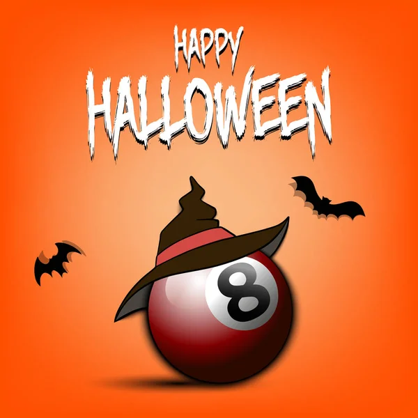 Piłka bilardowa z kapeluszem czarownicy i szczęśliwego Halloween — Wektor stockowy