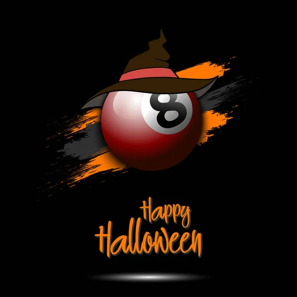 Ballon de billard avec chapeau de sorcière et heureux Hallowen — Image vectorielle