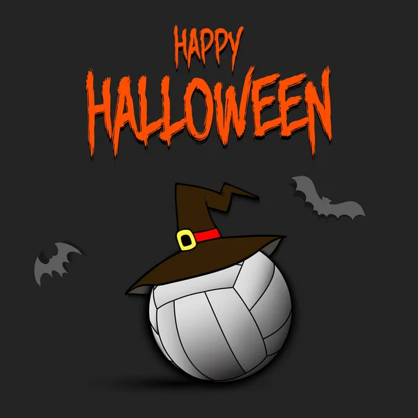 Ballon de volley-ball avec chapeau de sorcière et heureux Hallowen — Image vectorielle