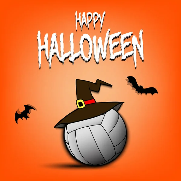 Ballon de volley-ball avec chapeau de sorcière et heureux Hallowen — Image vectorielle