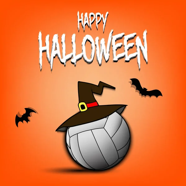 Bola de voleibol con sombrero de bruja y Hallowen feliz — Vector de stock